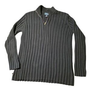 Lauren Ralph Lauren Women's Green Ribbed Cotton 1/4 Zip Mock Neck Sweater Medium